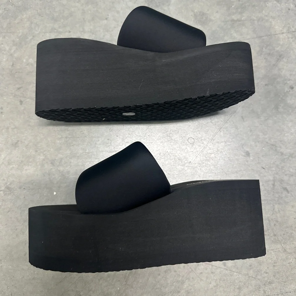 🖤 New! Black Platform Memory Foam Like Wedge Slide Sandals *RUNS BIG*